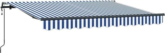 vidaXL Einziehbare Markise Blau-weiß gestreift mit Fernbedienung aus Stoff und Aluminium, B: 250 cm, H: 200 cm, T: 200 cm - Bild 1