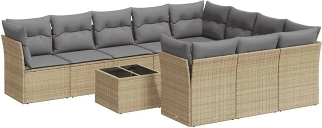 vidaXL 11-tlg Garten-Sofagarnitur aus Poly-Rattan in Beige-Grau mit Kissen und Stauraum - Bild 1