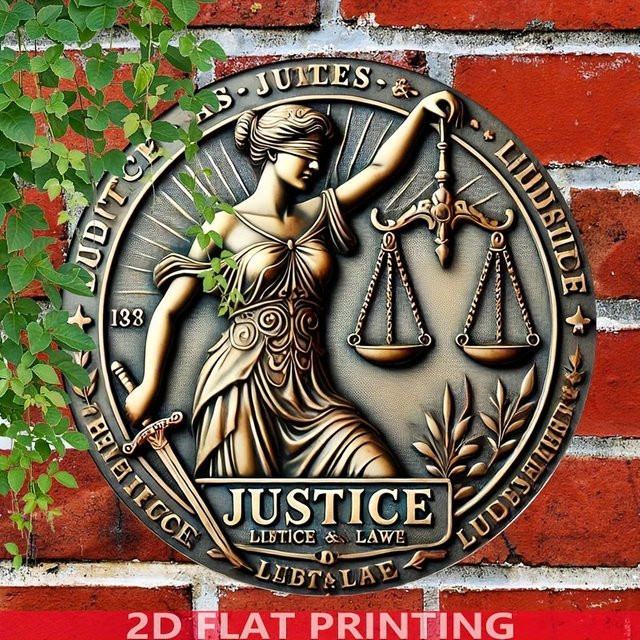 CIFBUY Vintage Lady Justice Metall-Wandschild, runde goldene Plakette mit Gravur, Durchmesser: 20,32 cm - Bild 1
