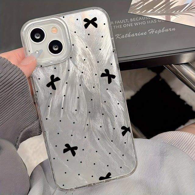 Schwarze TPU-Handyhülle mit silbernem Polka Dot Bow Pattern für iPhone Modelle - Bild 1