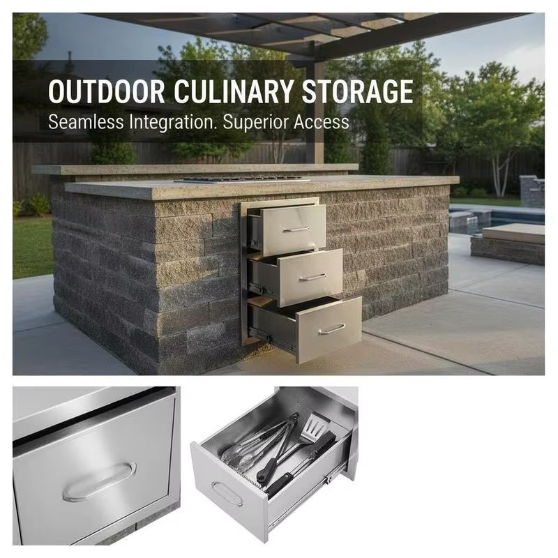 Edelstahl Outdoor-Küchenschubladen in Silber, Grillinselschubladen mit Griff für die Außenküche, B: 40,64 cm, H: 72,39 cm, T: 52,07 cm - Bild 5