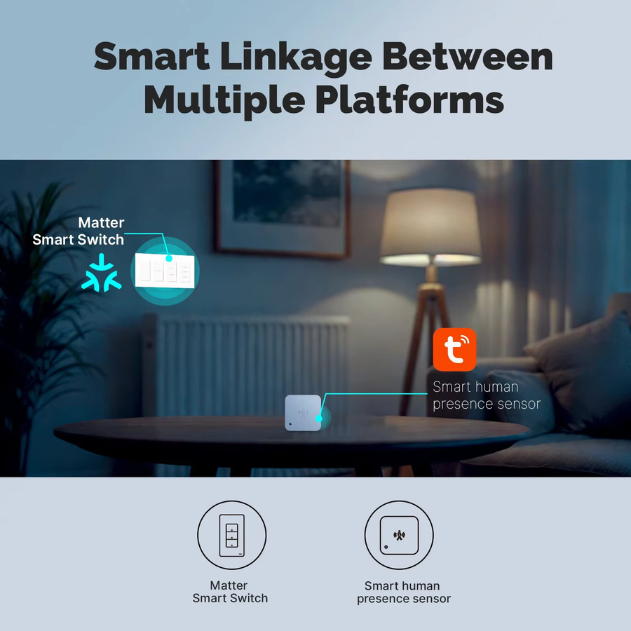 MOES Smart Lichtschalter mit Matter und WiFi, Tuya App Steuerung, kompatibel mit Alexa und Google Assistant, Weiß, Erfordert Neutralleiter - Bild 3
