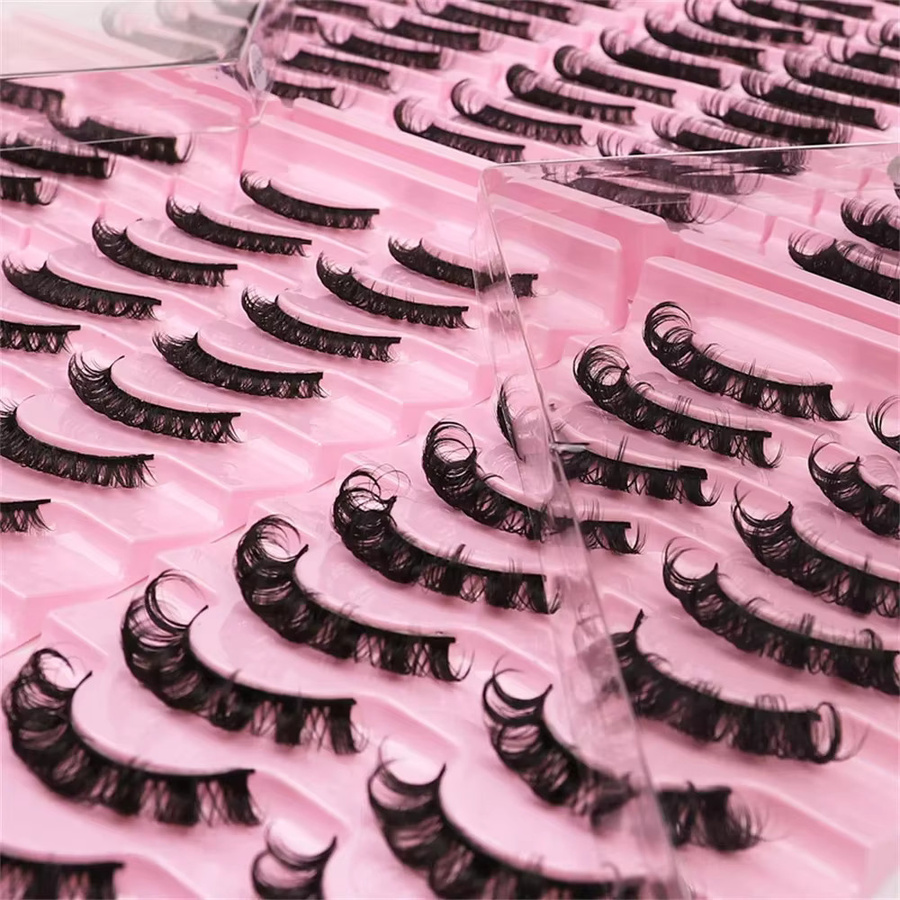 JIEFUXIN DD Curl 3D Mink Russian Strip Lashes, 10 Paar, Natürlich - Bild 2