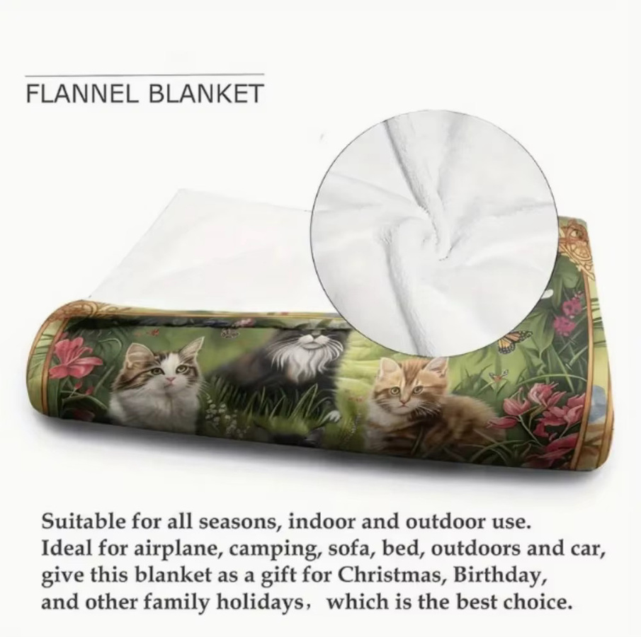 VIKAMA Flanelldecke mit Katzenmotiv in Multicolour, weiche Decke für Büro und Reisen - Bild 5