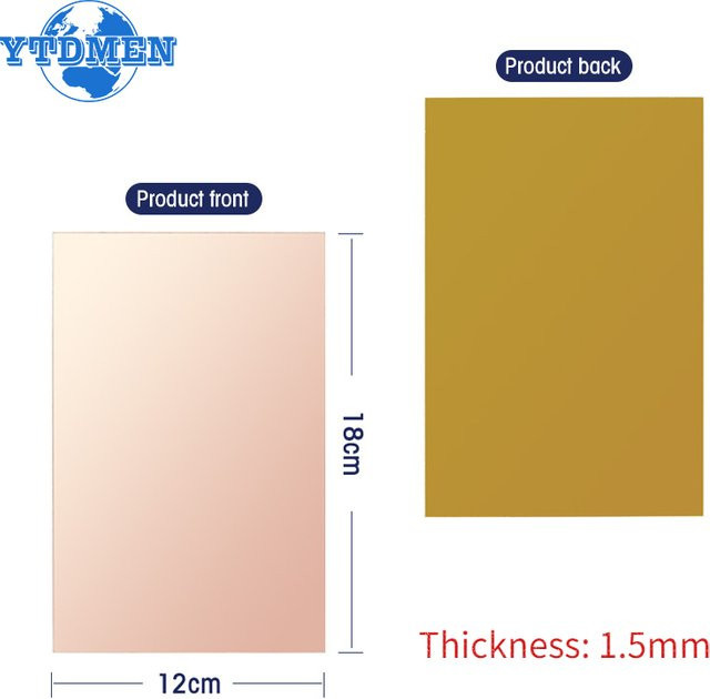 YTDMEN 1/2Stück FR4 Kupferkaschierte einseitige PCB Laminat Platine in Gold, B: 18 cm, T: 12 cm, für Arduino - Bild 1