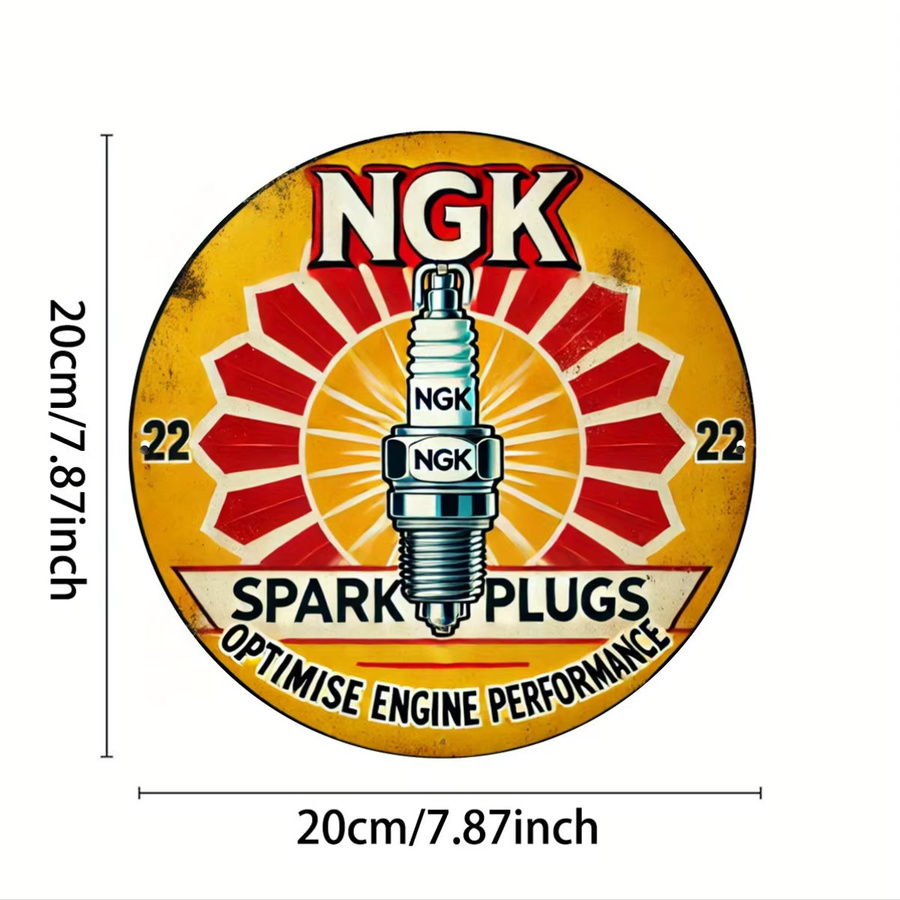 Potdemiel NGK Zündkerzen Metallschild Runde Wandkunst Dekoration Gelb B/H: 20,32 x 20,32 cm - Bild 4