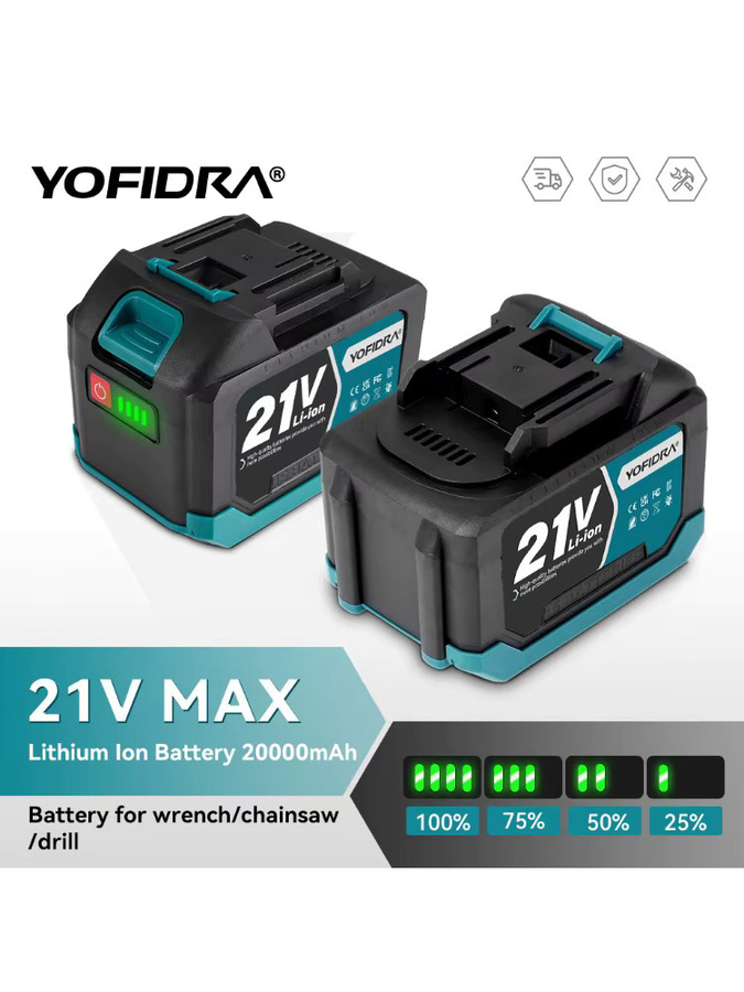 YOFIDRA Wiederaufladbare Lithium-Ionen-Batterie für Elektroschrauber und Kettensäge, Farbe: Schwarz - Bild 7