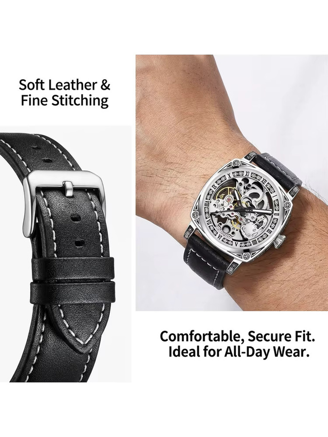CAROTIF Armbanduhr, Mechanisch, Silber, Leder, Herren - Bild 7
