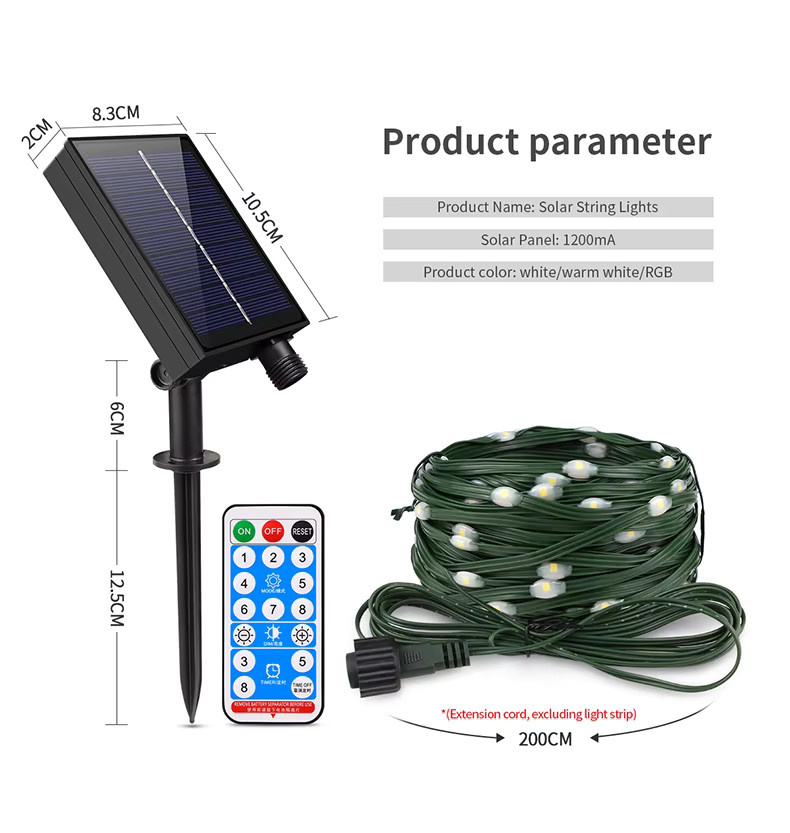 Rybakov Solar LED Lichterkette Outdoor Weiß Wasserdicht mit Fernbedienung für Garten Camping Hochzeit und Party - Bild 3