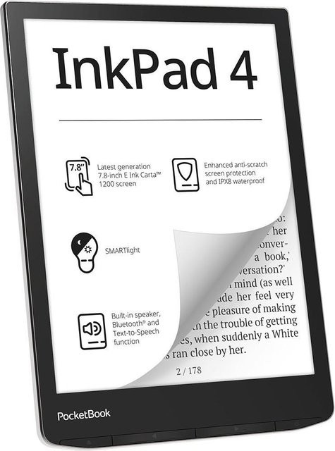 PocketBook InkPad 4 E-Reader mit 7.8 Zoll E Ink Carta Display in Schwarz und Silber - Bild 1