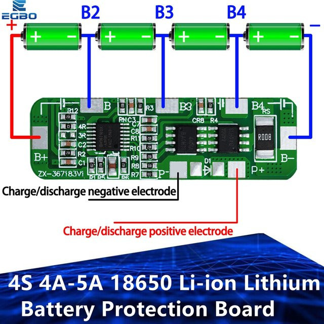 EGBO 4S BMS Schutzplatine für 18650 Li-Ionen-Lithium-Batterien, 4A-5A, Farbe: Grün - Bild 1