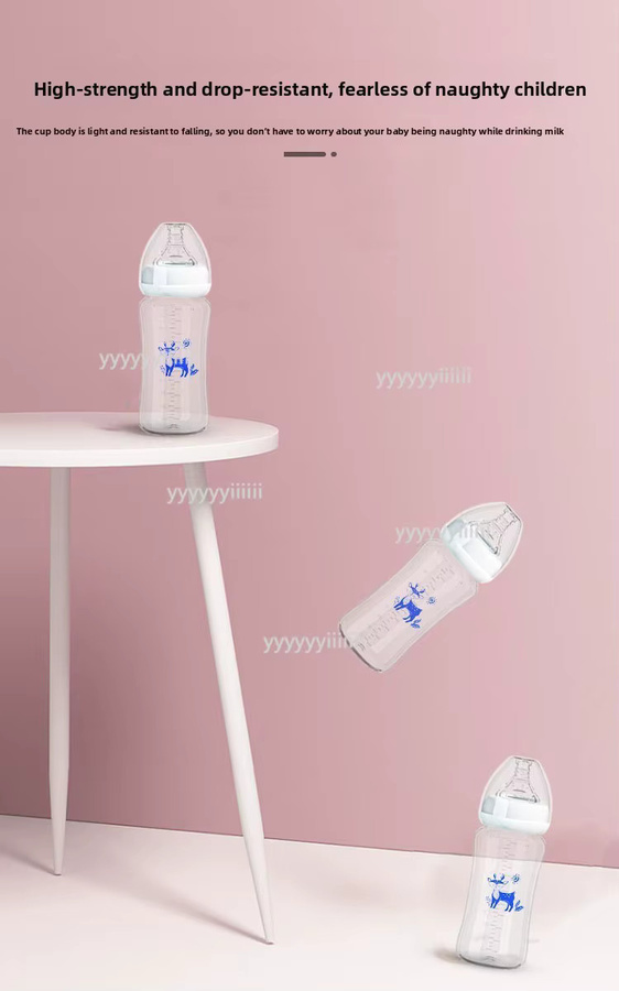 3-in-1 Babyflasche mit weitem Hals und Anti-Tropf-Schwerkraftstrohhalm, 300 ml, Pink/Transparent - Bild 2