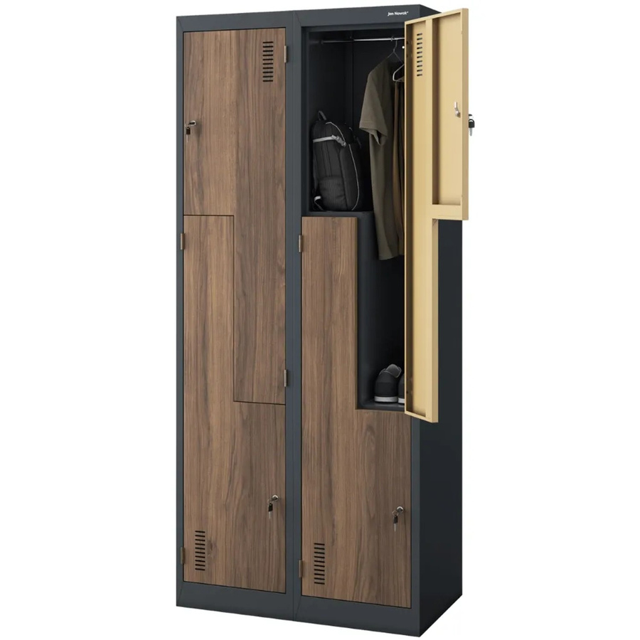 JAN NOWAK Umkleideschrank Spind JULIA mit 4 Abteilen aus Metall in Anthrazit-Braun, Höhe: 185 cm, Breite: 80 cm, Tiefe: 45 cm - Bild 2