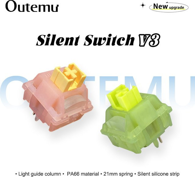 Outemu Silent Peach V3 und Silent Lemon V3 mechanische Tastaturschalter, linear-taktil, 5-Pin, Hot-Swap, PA66 und POM, gelb und mehrfarbig - Bild 1