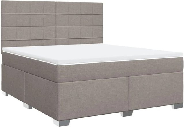 vidaXL Boxspringbett mit Matratze in Taupe, Hybrid-Design mit USB-Ladeport und Unterbettbeleuchtung, B/T: 180 x 200 cm - Bild 1