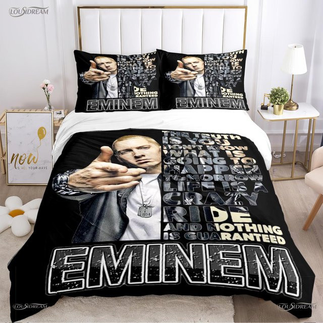 Casal Eminem Bettwäsche Set Musik Design für Kinder, Ganzjahres Bettbezug und Kissenbezüge aus Mikrofaser, Multicolor, B/H: 135 x 200 cm - Bild 1