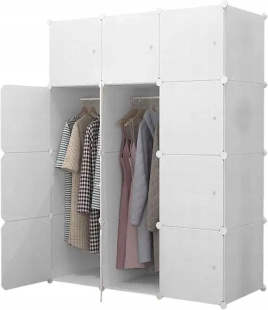 Rebiko Modularer Kleiderschrank Garderobe und Kleiderorganizer in Weiß, H: 147 cm, B: 111 cm, T: 47 cm - Bild 1