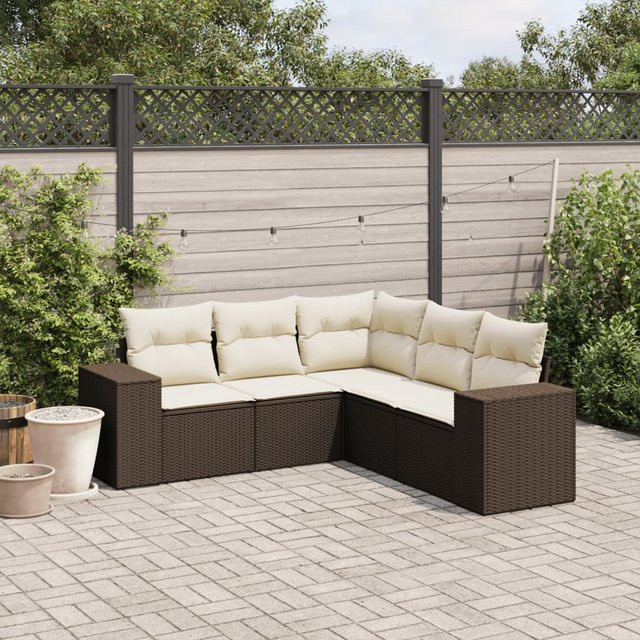 vidaXL 5-tlg. Garten-Sofagarnitur in L-Form aus braunem Polyrattan mit wetterfesten Kissen und pulverbeschichtetem Stahlgestell - Bild 3