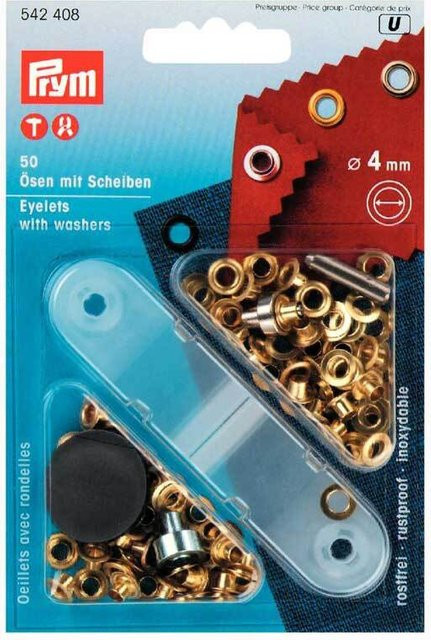 Prym Ösen mit Scheiben aus Messing in Gold, 4 mm, 50 Stück - Bild 1