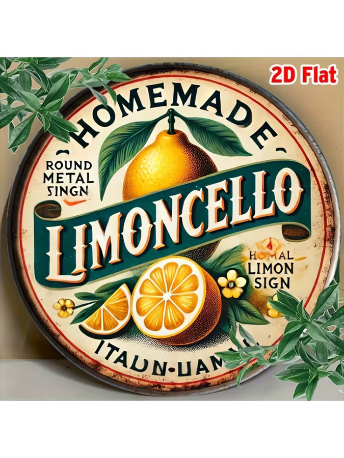Potdemiel Rundes Metallschild Hausgemachtes Limoncello im Vintage-Stil mit Zitronen und Blumen, Durchmesser: 20,32 cm - Bild 7