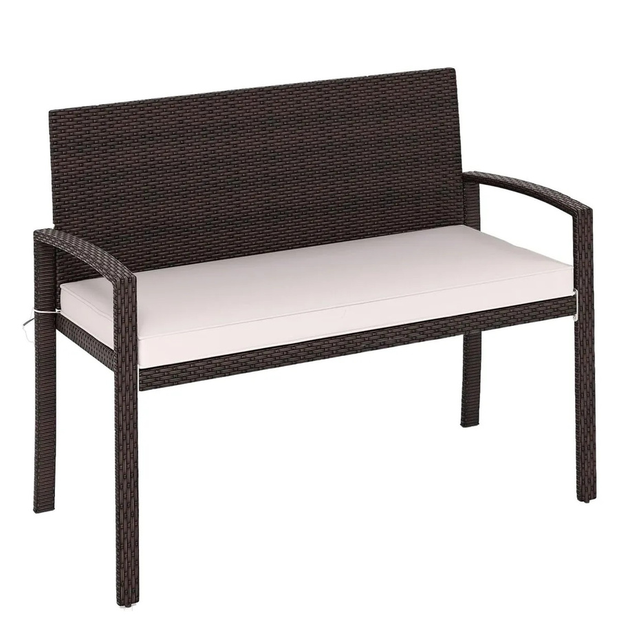 Costway Polyrattan Gartenbank mit Sitzkissen in Beige, B/T/H: 110 x 56 x 84 cm - Bild 2