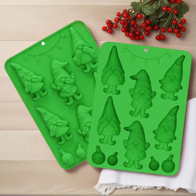 Silikonform 3D Weihnachtszwerg in Grün, Antihaft-Backform für Schokolade und Süßigkeiten - Bild 1