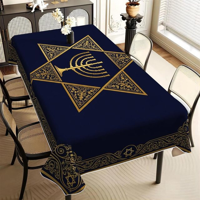 Wasserdichte rechteckige Tischdecke von JMG Household Supplies mit jüdischem kulturellem Motiv in Blau, B/B/H: 90 x 140 cm - Bild 1
