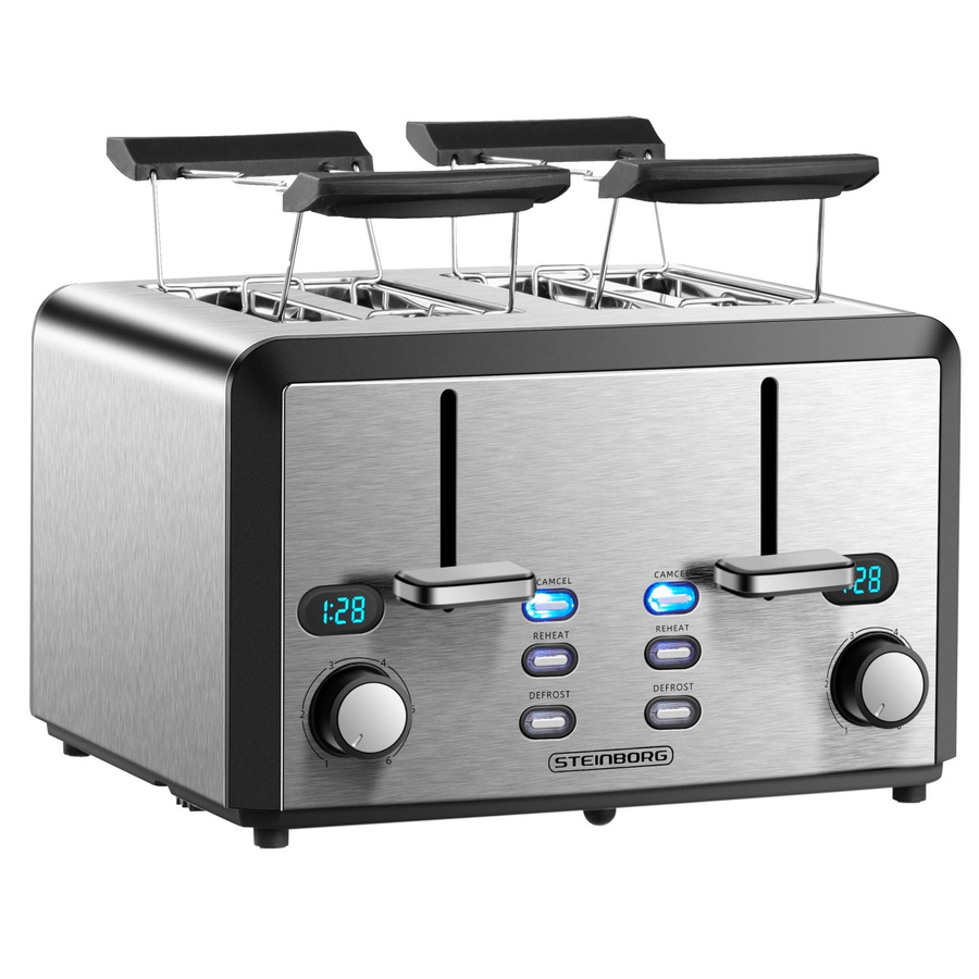 Steinborg XXL 4-Scheiben Toaster aus Edelstahl mit Brötchenaufsatz und Timer, Silber, 1600 Watt - Bild 2