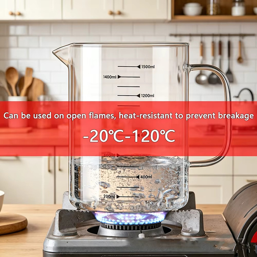 YWDL Messbecher aus Hochborosilikatglas mit abnehmbarer Silikonbasis in Transparent, 1/1,5 l - Bild 2