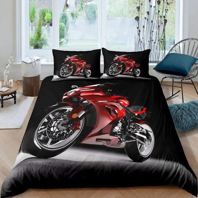 3D Motorrad Bettwäscheset Your Warm Home in Blau und Schwarz, bestehend aus 1 Bettbezug und 1 Kopfkissenbezug, B/T/H: 135 x 200 cm - Bild 1