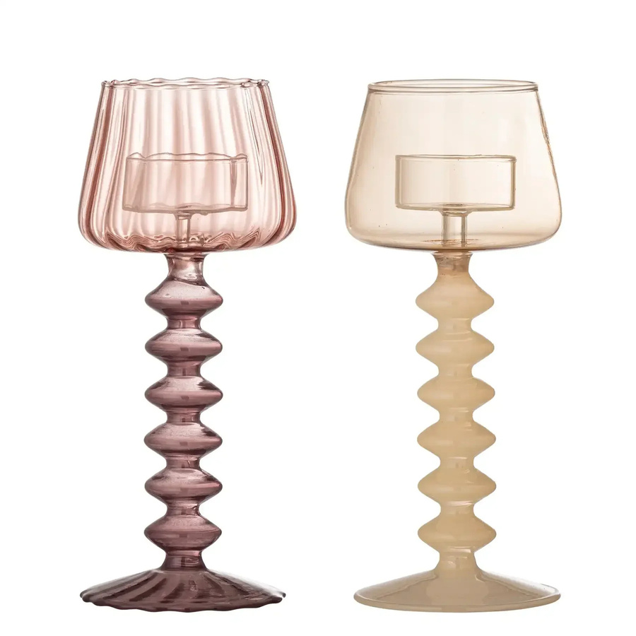 Bloomingville Teelichthalter Daze aus Glas in Pink, Set aus 2 Stück, geriffelt, Höhe: 20 cm - Bild 1