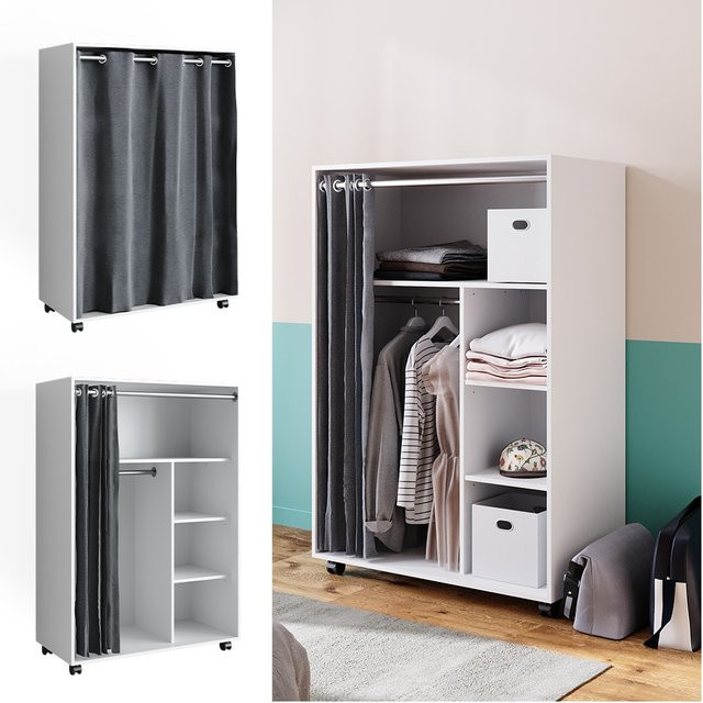 Vicco Mobiler Kleiderschrank Doros Garderobe Weiß B: 100 cm, H: 147 cm, offen und rollbar - Bild 1