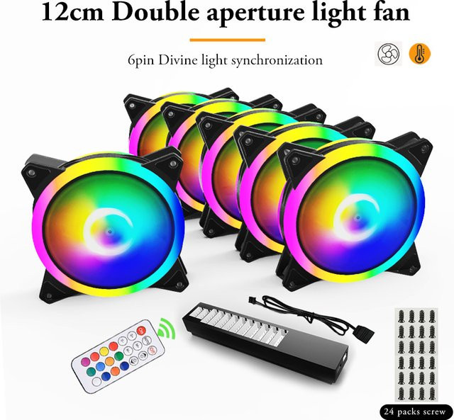CX FUTRUE Computer-Gehäuselüfter Set in Schwarz mit Fernbedienung, 7 Stück, 120 mm, 650-1500 U/min, inklusive Hub mit 6PIN PWM und 4PIN RGB Schnittstellen - Bild 1