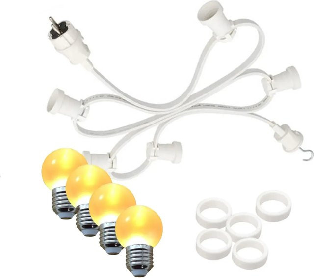 Satisfire Illu-Partylichterkette mit 10 warmweißen LED-Kugeln, 5 m Länge, Weiß, für Außen und Garten, IP44 - Bild 1