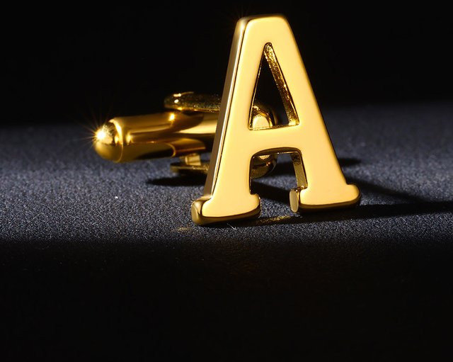 HPTOTMG Manschettenknöpfe A-Z-Alphabet, goldfarben, Edelstahl, Herren - Bild 1