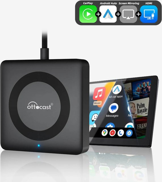 OTTOCAST Auto TV Mate Max 4 IN 1 Wireless CarPlay und Android Auto Adapter mit TV Stick und Mirroring in Schwarz für Toyota Lexus RAV4 Corolla - Bild 1