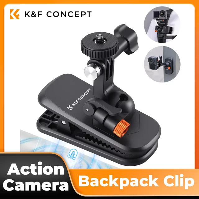K&F CONCEPT Magnetische Rucksack-Clip-Halterung für DJI Osmo Action 5 Pro 4 3, GoPro Hero und Insta360 X5/4/3 mit 180 Grad Schwenkfunktion, Schwarz - Bild 1