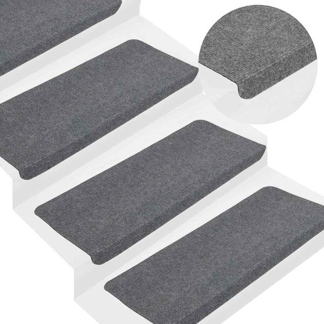 vidaXL Selbstklebende Stufenmatten, 15 Stück, Grau, rutschfest und schalldämmend, B/T/H: 65 x 24,5 x 3,5 cm - Bild 2
