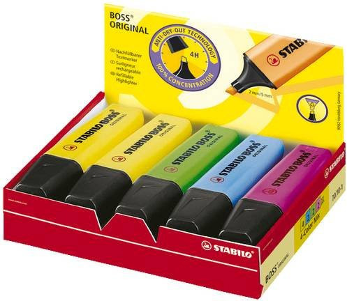 Stabilo Textmarker BOSS ORIGINAL Set mit 10 Stück in Gelb, Grün, Pink und Blau mit Keilspitze - Bild 1