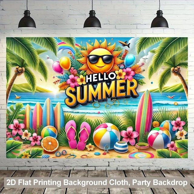 Sommer-Strandparty Wandteppich mit tropischer Meereslandschaft von JMG Household Supplies, bunte Wanddekoration für dein Wohnzimmer, B/H: 100 x 150 cm - Bild 1