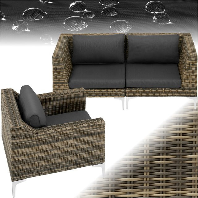 tectake Modulares Aluminium Rattanset Villanova in Anthrazit mit Polstern, wetterfest und UV-beständig, B/T/H: 263 x 89 x 72 cm - Bild 1
