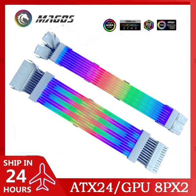 Flying Elephant ARGB Rainbow Neon Line LED-Lichtabdeckung und Verlängerungskabel Set für ATX 24Pin und 8PinX2 in Multicolour - Bild 1
