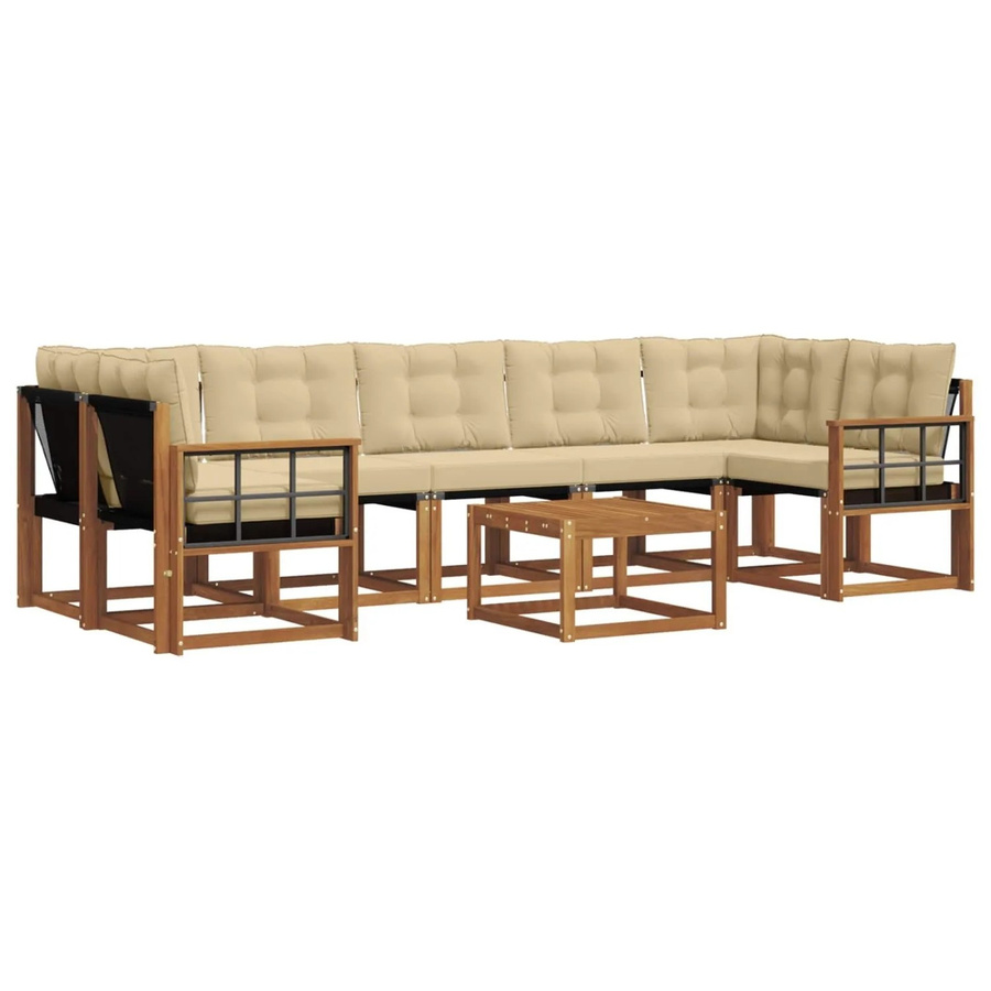 vidaXL Outdoor-Sofagarnitur 8-tlg. in L-Form aus Akazienholz mit Kissen und Couchtisch, Farbe: Braun und Beige - Bild 2