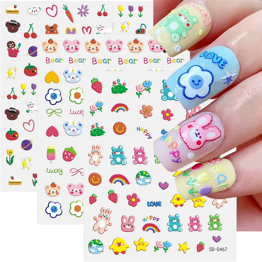 HotPress Nagelsticker, 5D Bären- und Hasen-Motive, Tier- und Früchte-Motive - Bild 2
