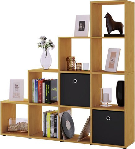 VCM Treppenregal Napoli in Buche braun, 10 Fächer, H x B x T: 139 x 143 x 29 cm - Bild 1