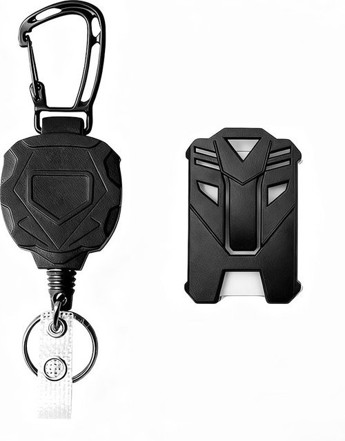 Einziehbare Abzeichenrolle mit Karabiner und Clip für ID-Karten und Kreditkarten, Schwarz - Bild 1