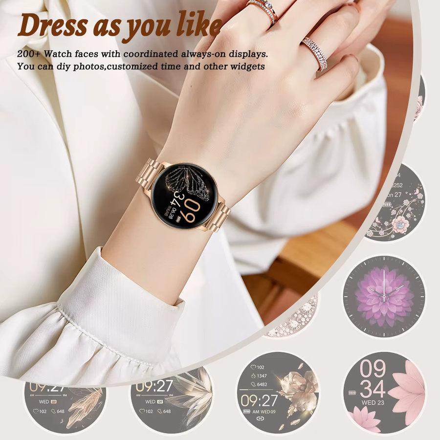 LIGE Smartwatch für Damen mit Bluetooth-Anruffunktion, Fitness-Tracker und anpassbarem Zifferblatt, kompatibel mit Android und iOS, Schwarz/Gold - Bild 2
