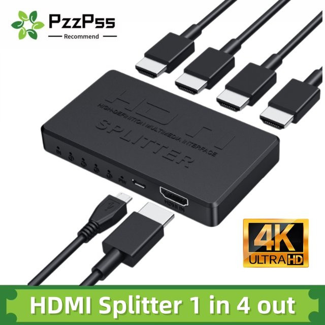 PzzPss HDMI Switcher 4x1 Video Splitter 4K HDMI Hub Adapter in Schwarz - Bild 1