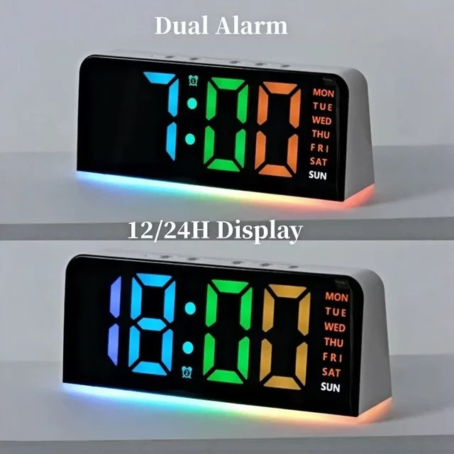 XMSJ Light Week 2 Digitaler Wecker mit RGB Stimmungslicht in 13 Farben, Schwarz, Multicolour, LED-Tischuhr mit Schlummerfunktion und 4 Helligkeitsstufen - Bild 1