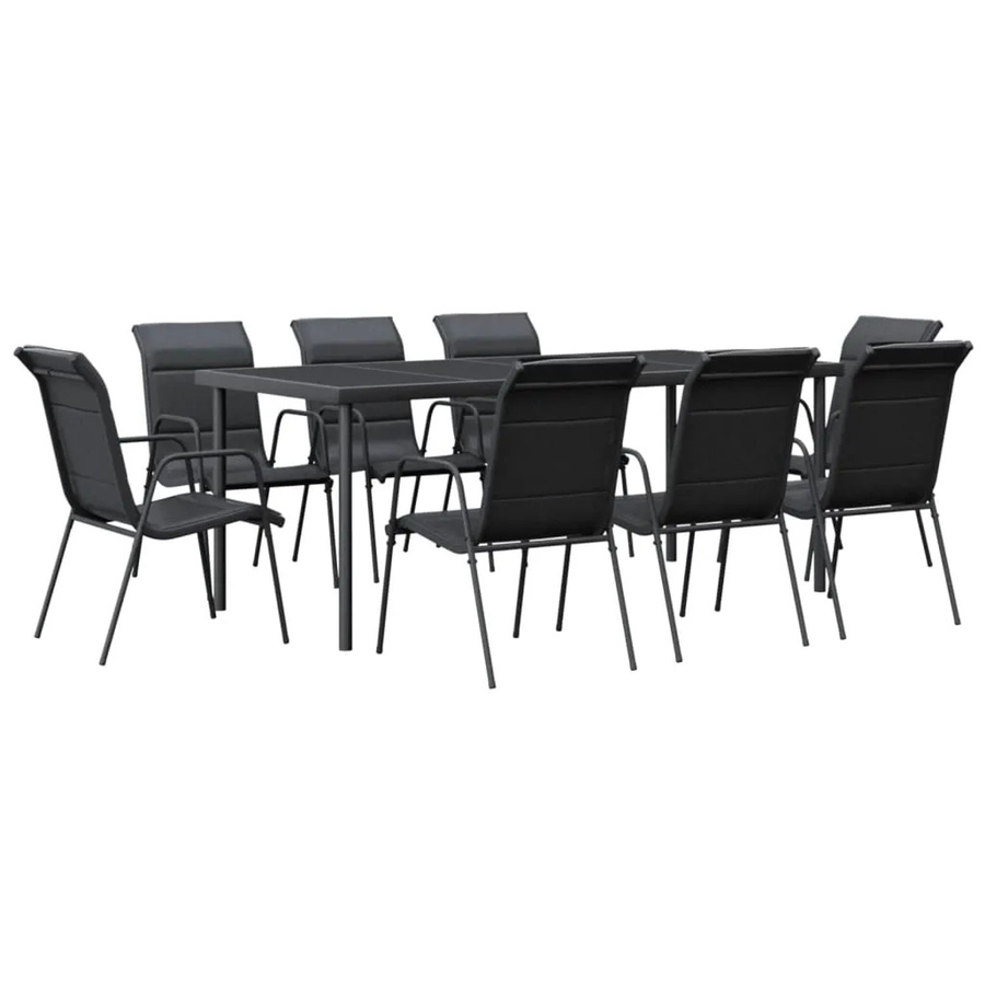 vidaXL Garten-Essgruppe Modell 5, 9-teiliges Set aus Stahl und Textilene in Schwarz und Anthrazit - Bild 2